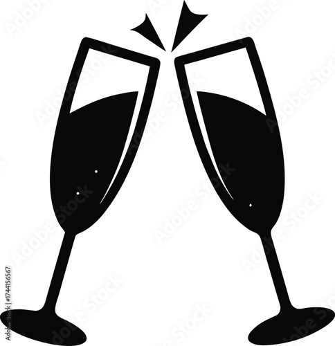 Champagne toast celebration vector silhouette graphic
