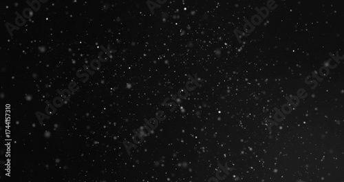 Drifting white snowflakes creating textured depth in nighttime outdoors, with glowing particles