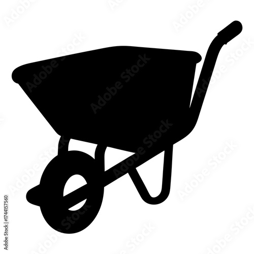 Vector art of silhouette of an empty wheelbarrow, a common tool for gardening and construction, often used to transport materials