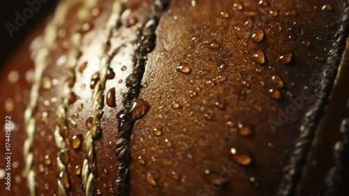 Close up of basketball with water droplets texture and detail