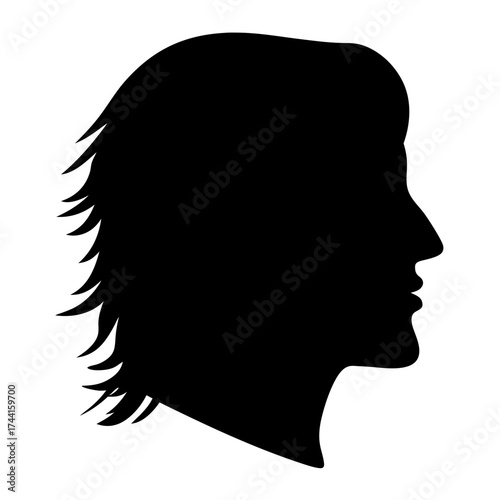 Vector art of silhouette of a mans head profile of a male face hairstyle, haircut, and fashion portrait of a person