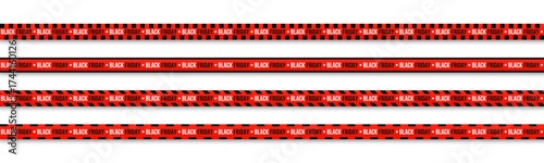 Set of Black Friday ribbons. Black Friday seamless tapes and ribbons with text and shadow. Seamless horizontal warning tapes and ribbons with text on transparent background. Vector