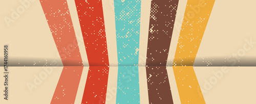 70s retro perspective lines background. Vintage colourful stripes banner, backdrop and wallpaper vector