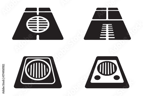 Storm drain or highway drain icon icon set. Vector Black silhouettes. with white background