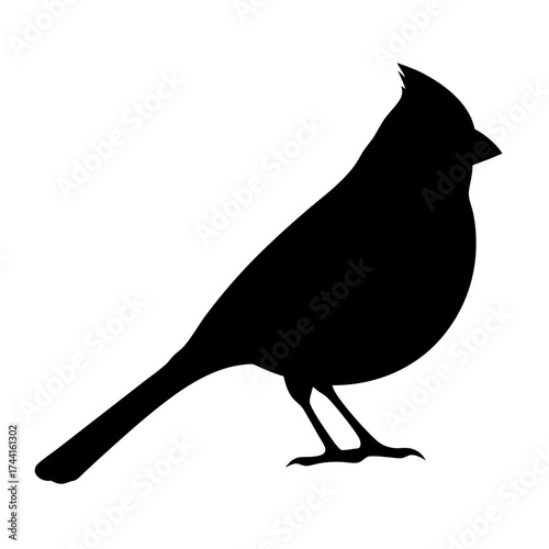Vector art of silhouette of a cardinal, showcasing its distinctive crest and beak in a simple, elegant design for various applications