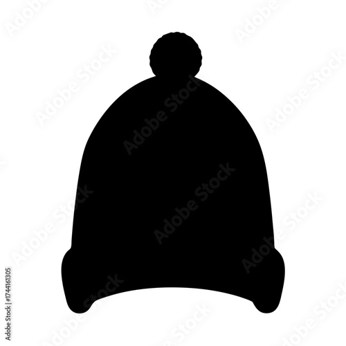 Vector art of silhouette of a winter hat, featuring a pompom on top, perfect for cold weather and seasonal designs