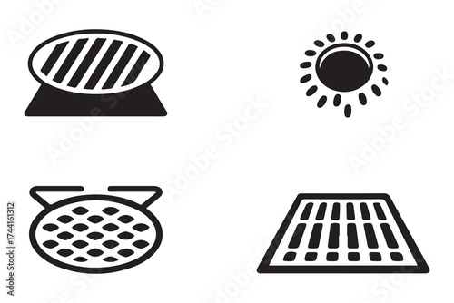 Storm drain or highway drain icon icon set. Vector Black silhouettes. with white background