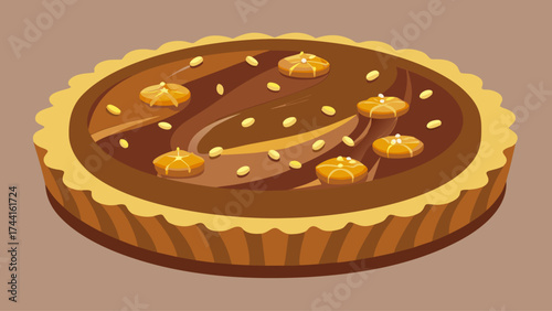 A brown pastry with orange sprinkles on top. The pastry is round and has a crust. The sprinkles are scattered all over the pastry, giving it a festive and celebratory appearance