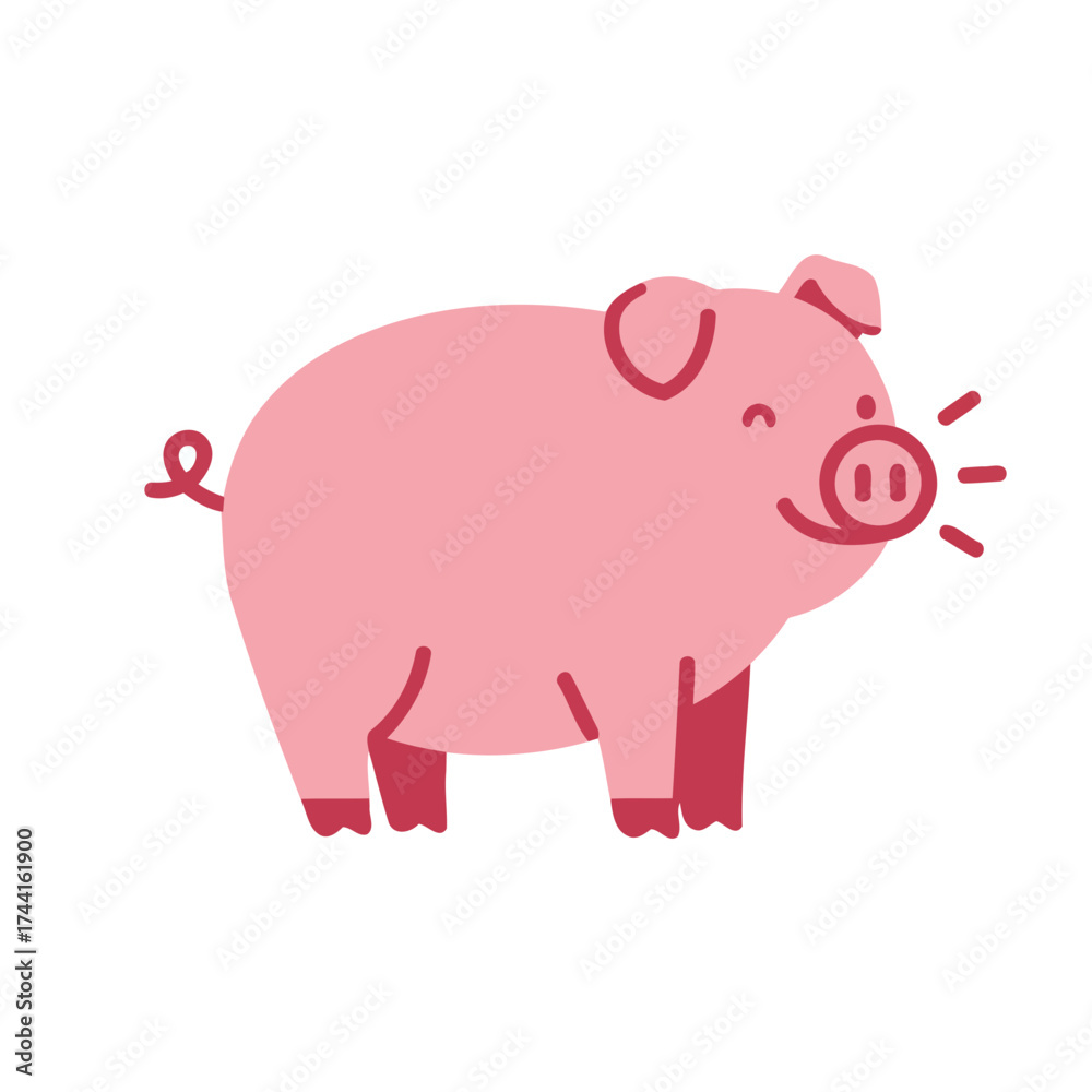 Fototapeta premium Adorable Pink Pig Grunting Vector Illustration with Flat Cartoon Style and Stylized Lines