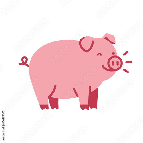 Adorable Pink Pig Grunting Vector Illustration with Flat Cartoon Style and Stylized Lines