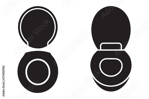 top view and side view squat toilet icon set. Vector Black silhouettes. with white background