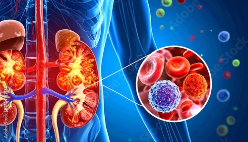 Medical Illustration of Human Kidney and Body Cell