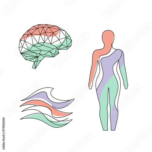 Abstract Mental Health Icons Vector Set – Pastel Line Art Well-being Symbols