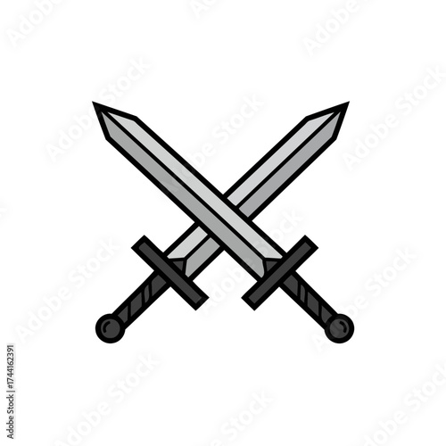 Bold Grayscale Crossed Swords Flat Design Vector Illustration