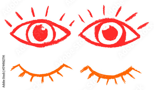 Eyes Open And Closed Icon Crayon Chalk Drawing Doodle Vector