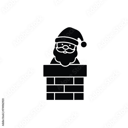 Santa Claus Head Peeking From Chimney Icon illustration