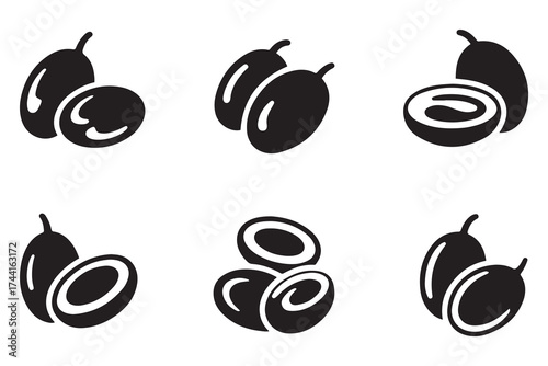 silhouette jojoba nut icon set. Vector Black silhouettes. with white background