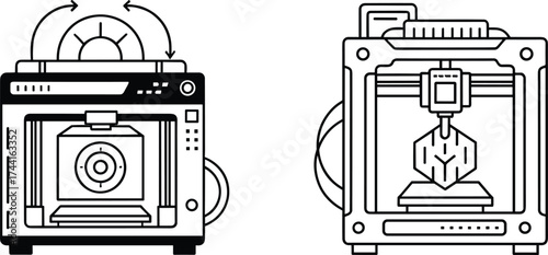 3D printer illustration, modern digital technology, innovative machine design, futuristic manufacturing process, industrial printing concept, creative engineering art and production