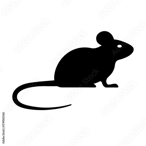 Vector art of silhouette of a mouse, a small rodent with a long tail, often found in homes and fields, vector illustration