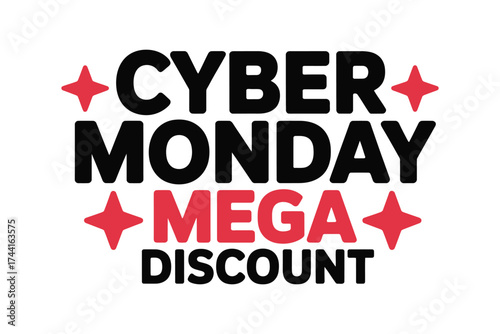 Exciting Cyber Monday mega discount announcement with festive star accents.