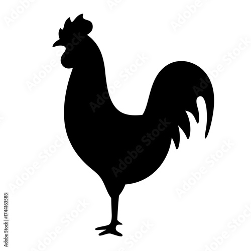 Vector art of silhouette of a rooster, a male chicken with a comb and wattles, often crowing at dawn, vector illustration