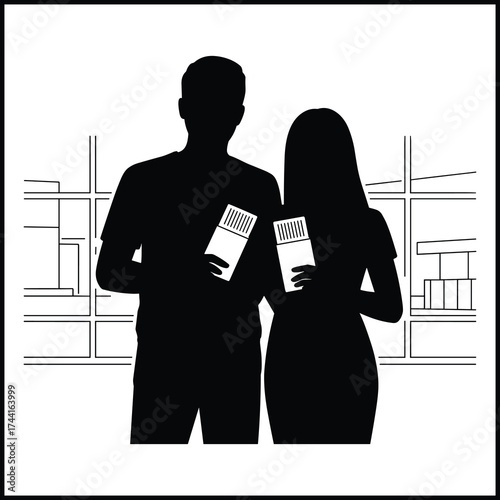 Couple Traveling Together Holding Passports Silhouette