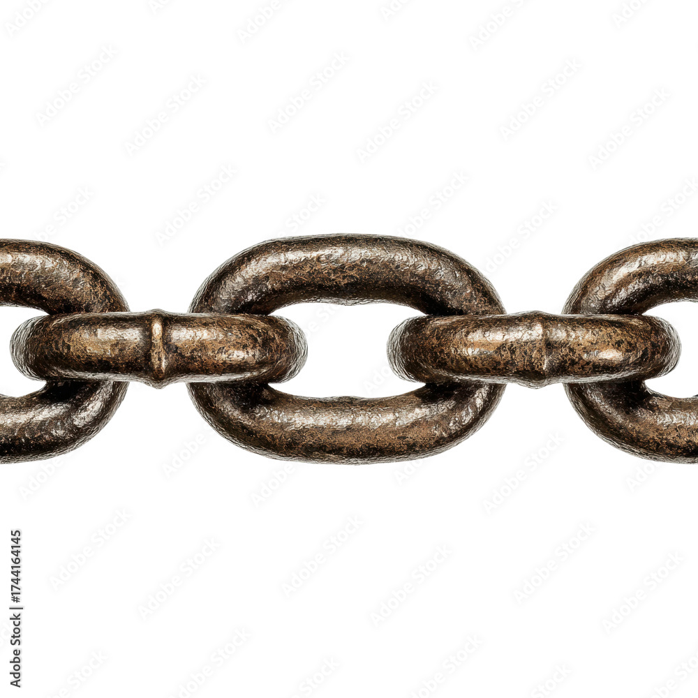 Fototapeta premium Rusty metal chain links intertwined industrial isolated on transparent background
