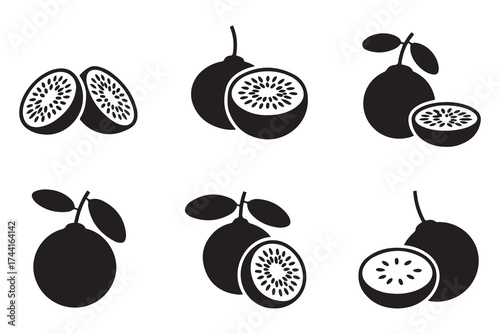 silhouette Ajwain fruit icon set. Vector Black silhouettes. with white background