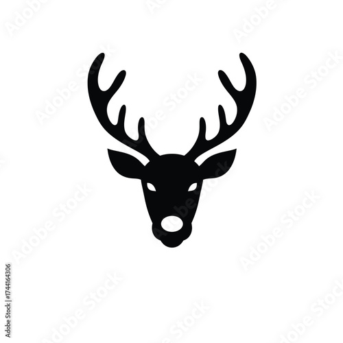 Simple black silhouette of a deer head with antlers Keywords: deer, stag, buck, head, silhouette