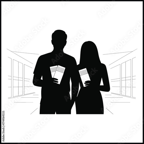 Couple Traveling Together Holding Passports Silhouette