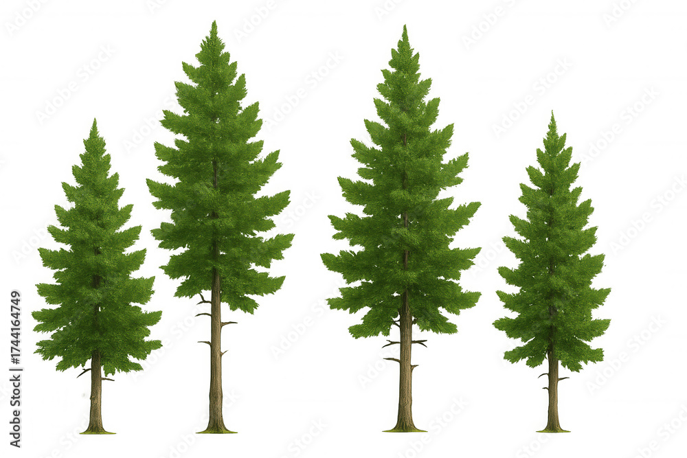 Fototapeta premium Conifer trees set with transparent background, green pine and spruce forest plants, nature environment element