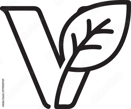 Vector art of vegan symbol this minimalist design features a stylized letter v incorporating a leaf, representing plantbased diets and ethical consumerism, perfect for food packaging and branding on