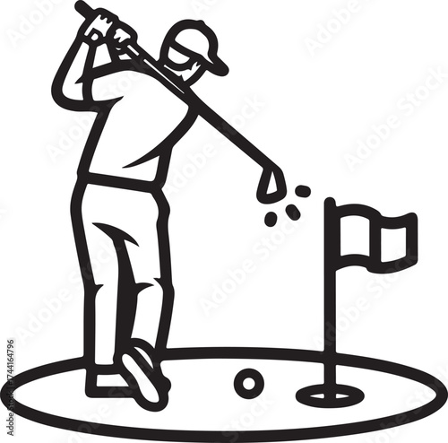 Victory putt with flag on  white background