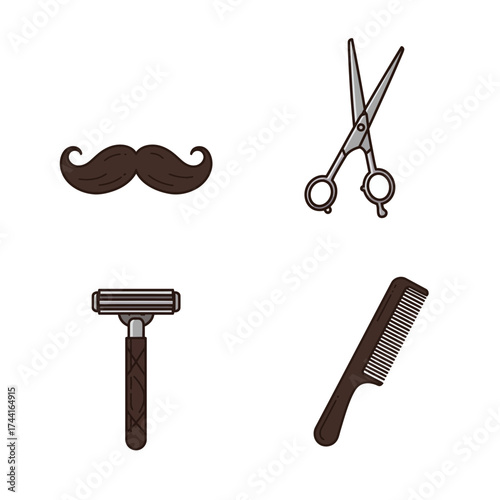 Barber shop tools and mustache – men’s grooming and shaving accessories vector design