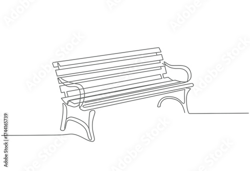 Elegant single line drawing of a classic park bench with ornate legs and slatted seating