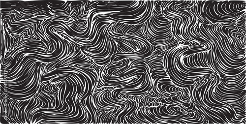 Swirled and curled stripes and brush strokes texture. Marble or acrylic atrwork imitation. Cool and swirly background. Abstract vector illustration. Black isolated on white. EPS10