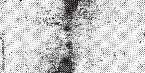 Monochrome texture composed of irregular graphic elements. Distressed uneven grunge background. Abstract vector illustration. Overlay for interesting effect and depth. Isolated on white background.