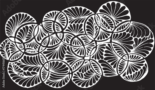 Simple floral geometric pattern. Tileable, repeating black and white background. Texture vector.