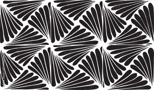 Simple floral geometric pattern. Tileable, repeating black and white background. Texture vector.