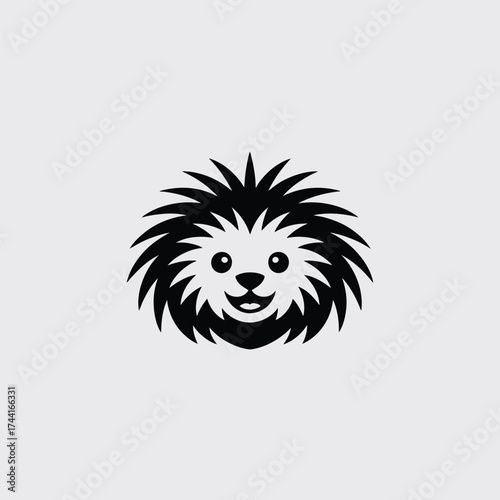 Stylized Black Hedgehog Icon with Happy Face animal
