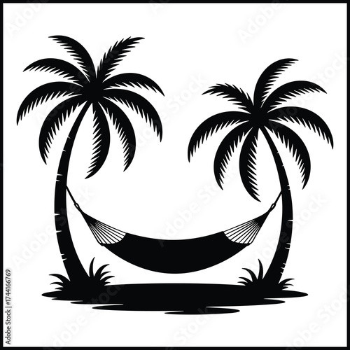 Tropical Palm Trees with Hammock Silhouette