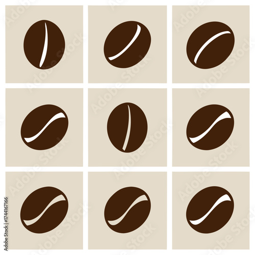 Vector art of coffee bean pattern on beige background, perfect for coffee shop design