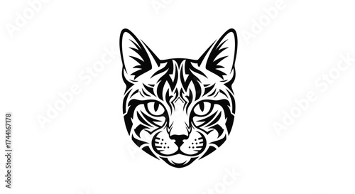 Stylized Cat Face Silhouette with Tribal Patterns feline