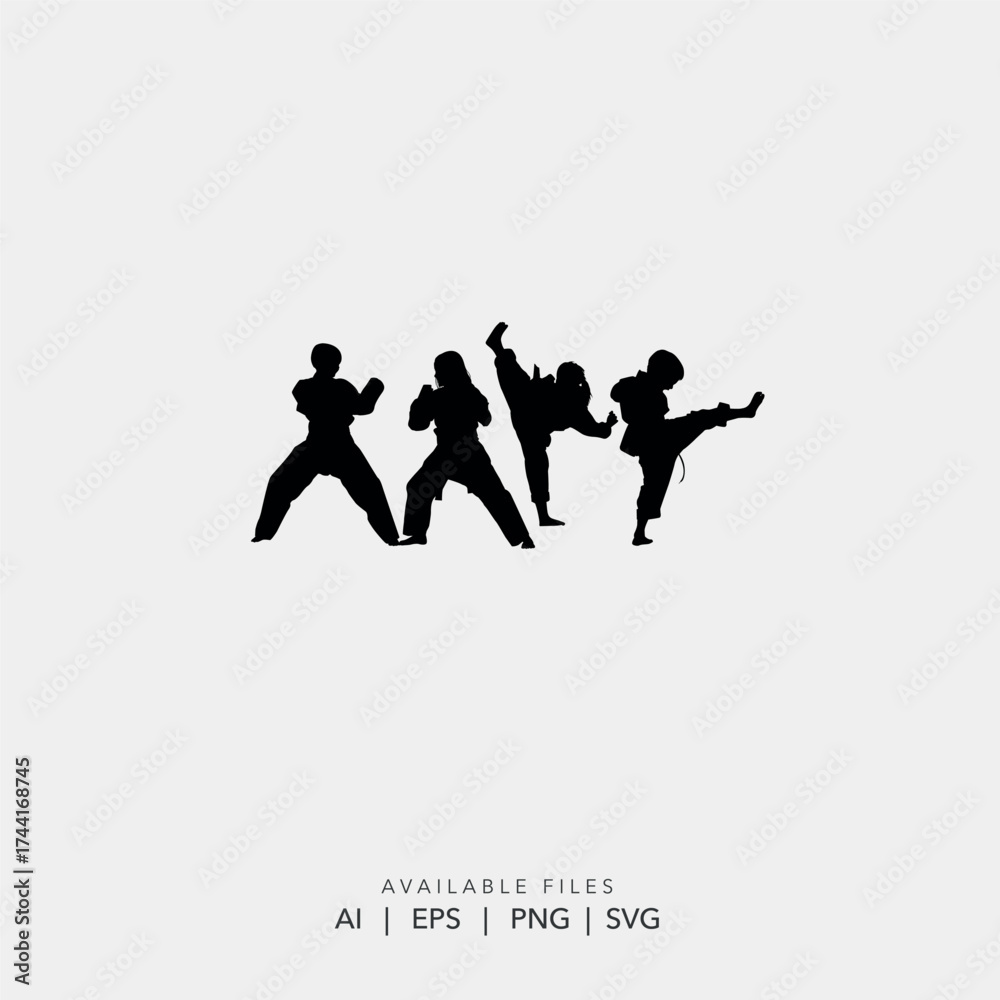 Naklejka premium Vector silhouette logo of multiple martial artists training, Self-defense group training&nbsp;