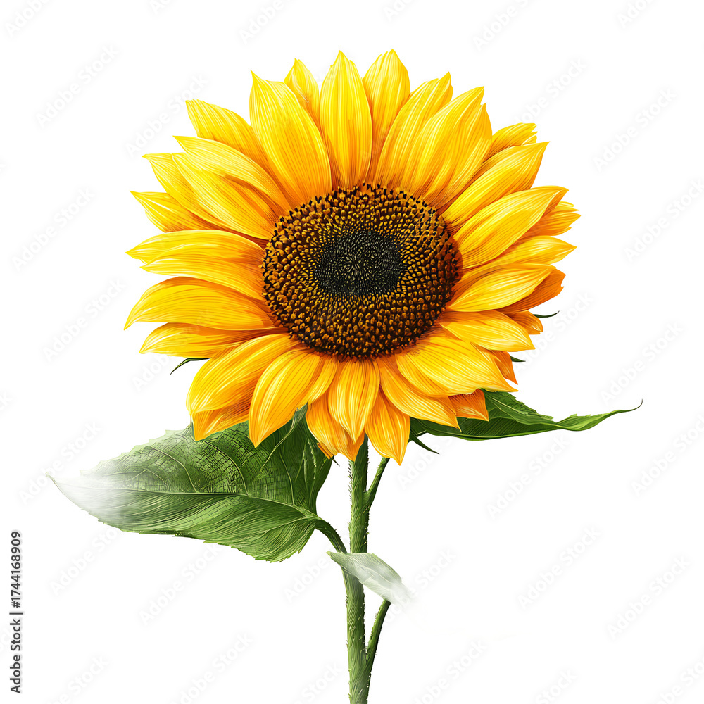 Fototapeta premium Sunflower isolated bright yellow flower design summer nature concept botanical illustration garden and floral visuals
