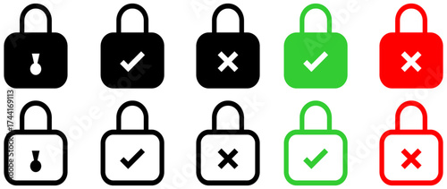 Lock check mark icon set. privacy icon , secure private security icons , protection icon with tick symbol.