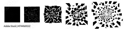 Broken glass square pattern with detailed cracks and sharp edges. Dynamic shatter effect for abstract background or digital design. Modern vector illustration for impact, repair or vfx concept.