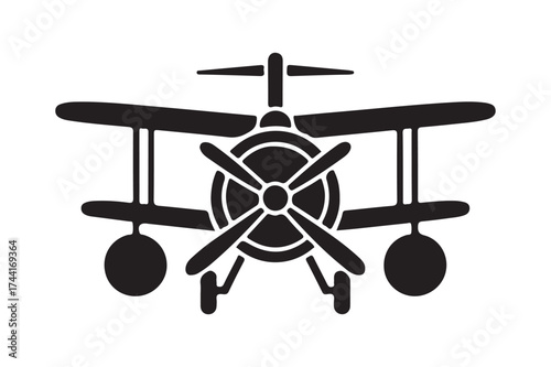 Silhouette of a classic biplane with a propeller