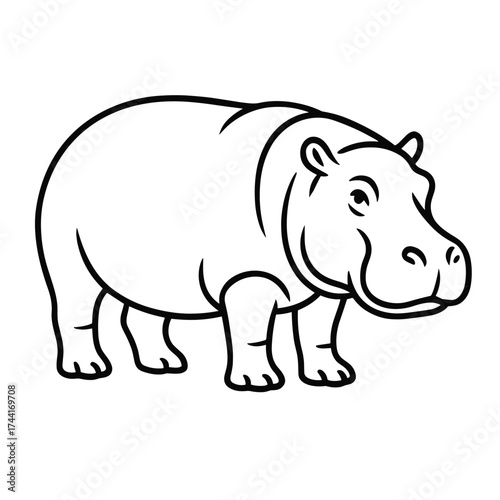 Line art illustration of a hippo standing on a white background  