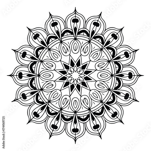 Mandala design black and white background decorative abstract illustration
